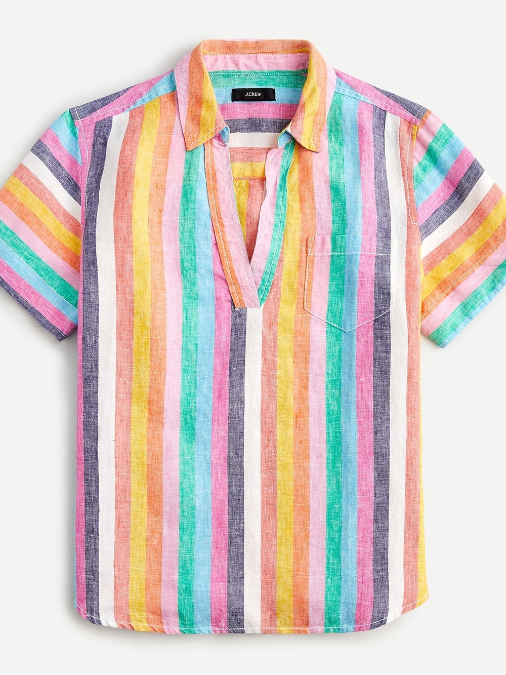 J.Crew linen oversized striped Short-Sleeve popover shirt